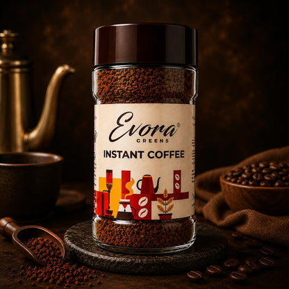 EVORA Greens 100gm Instant Coffee Powder | Classic Taste | Coffee with Arabica & Robusta Blend - Medium Roast | Make Café Style Hot or Cold Coffee, black Coffee, Cappuccino, Latte at Home | Make 50 Cups