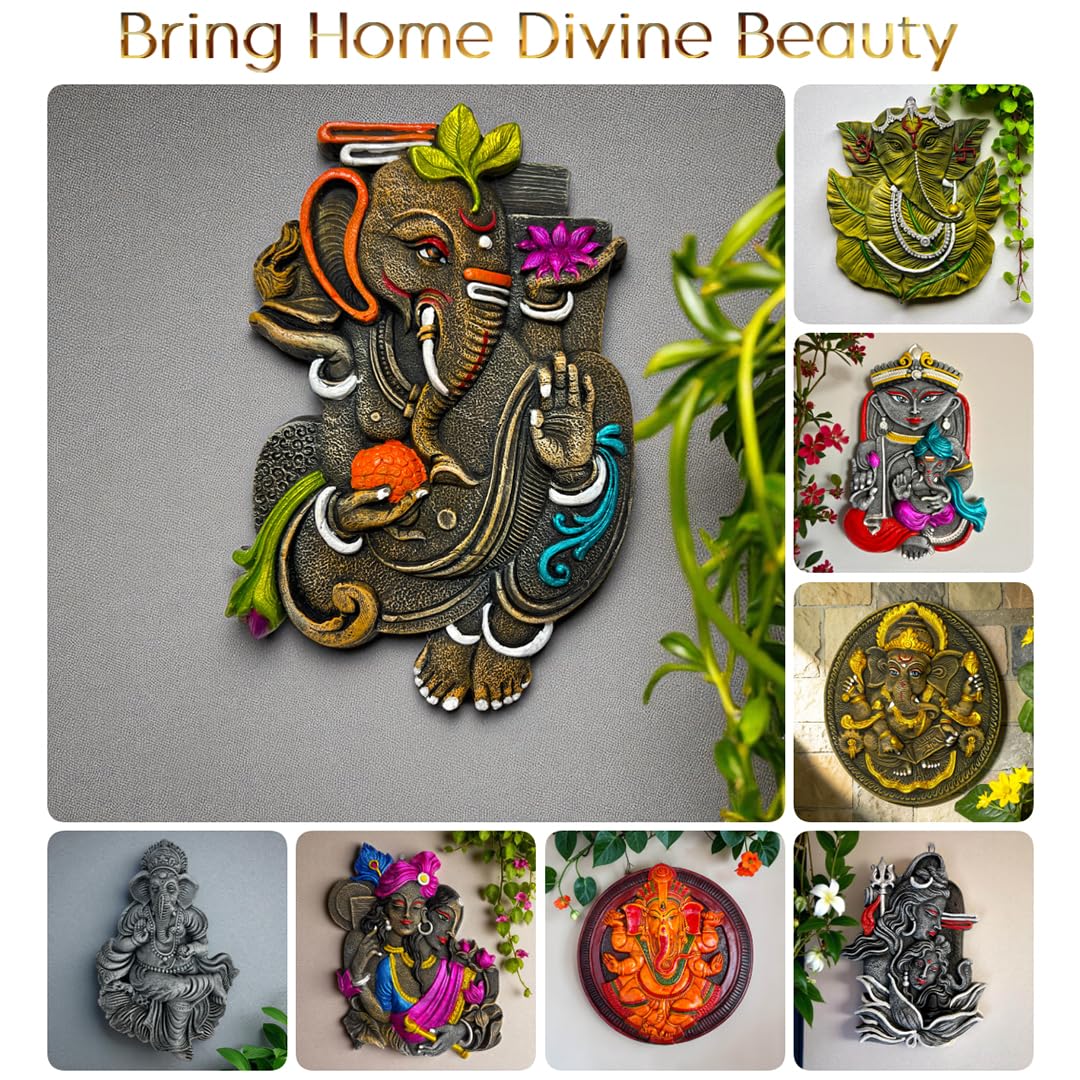 Ganesh Ji Wall Hanging Terracotta Idol Murti for Door Entrance, Main Gate, Mandir, Home & Office Decoration | Ganesha Ganpati Wall Sculpture | Spiritual & Religious Gifts (26x17 CM)