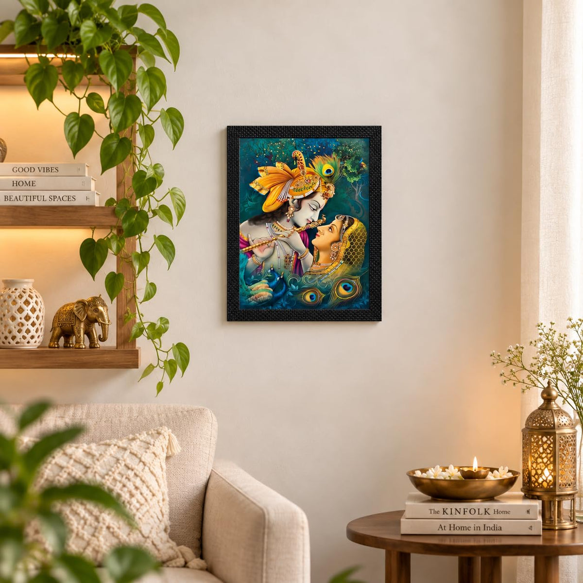 Radha Krishna Matt Textured Framed UV Art Painting