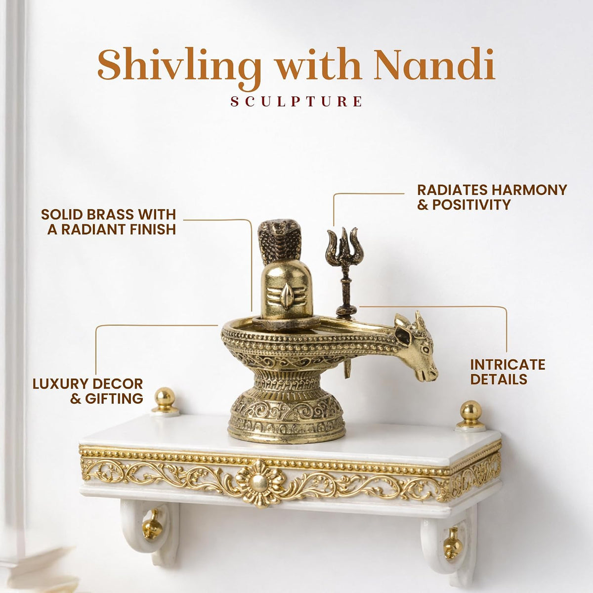 Brass Shivling with Nandi Face, Trishul & Nag | Shiva Idol for Pooja & Home Temple | Auspicious Brass Gift Item (Design09: L6 x W4 x H6 cm)