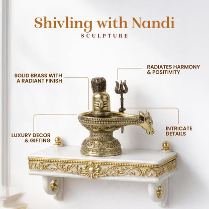 Brass Shivling with Nandi Face, Trishul & Nag | Shiva Idol for Pooja & Home Temple | Auspicious Brass Gift Item (Design09: L6 x W4 x H6 cm)