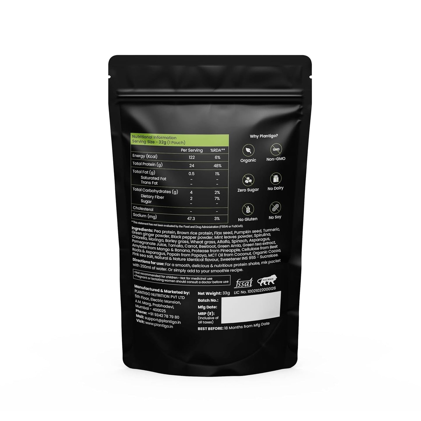 Black packaging with nutritional information on a white background