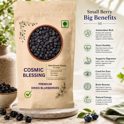Cosmic Blessing Natural Premium California Blueberries Without added Sugar | Dried Seedless Blueberries | Healthy & Tasty Whole & Dried Blueberry | Rich In Calcium And Vitamin K | Non-GMO