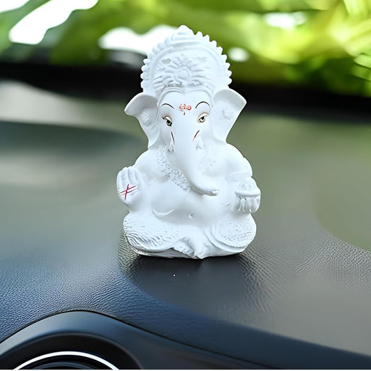 JOY LAND Lord Ganesha Car Dashboard Idol | White & Gold Ganesh Murti for Car Dashboard, Home & Office Decor (White)