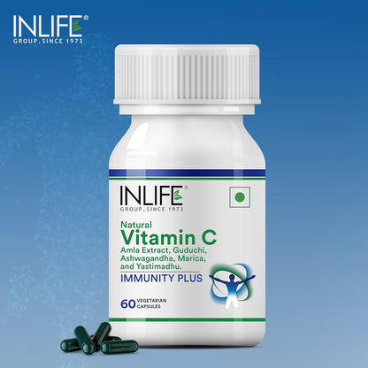 INLIFE Immunity Plus Supplement Natural Vitamin C (Amla) Guduchi Ashwagandha Marica Licorice Ayurvedic Herbal Formula - 60 Vegetarian Capsules