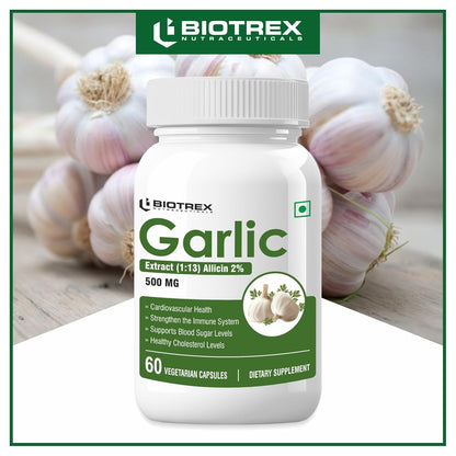 Biotrex Nutraceuticals Garlic 500 mg For Heart health,Cholesterol Management and Weight Loss - 60 Capsules