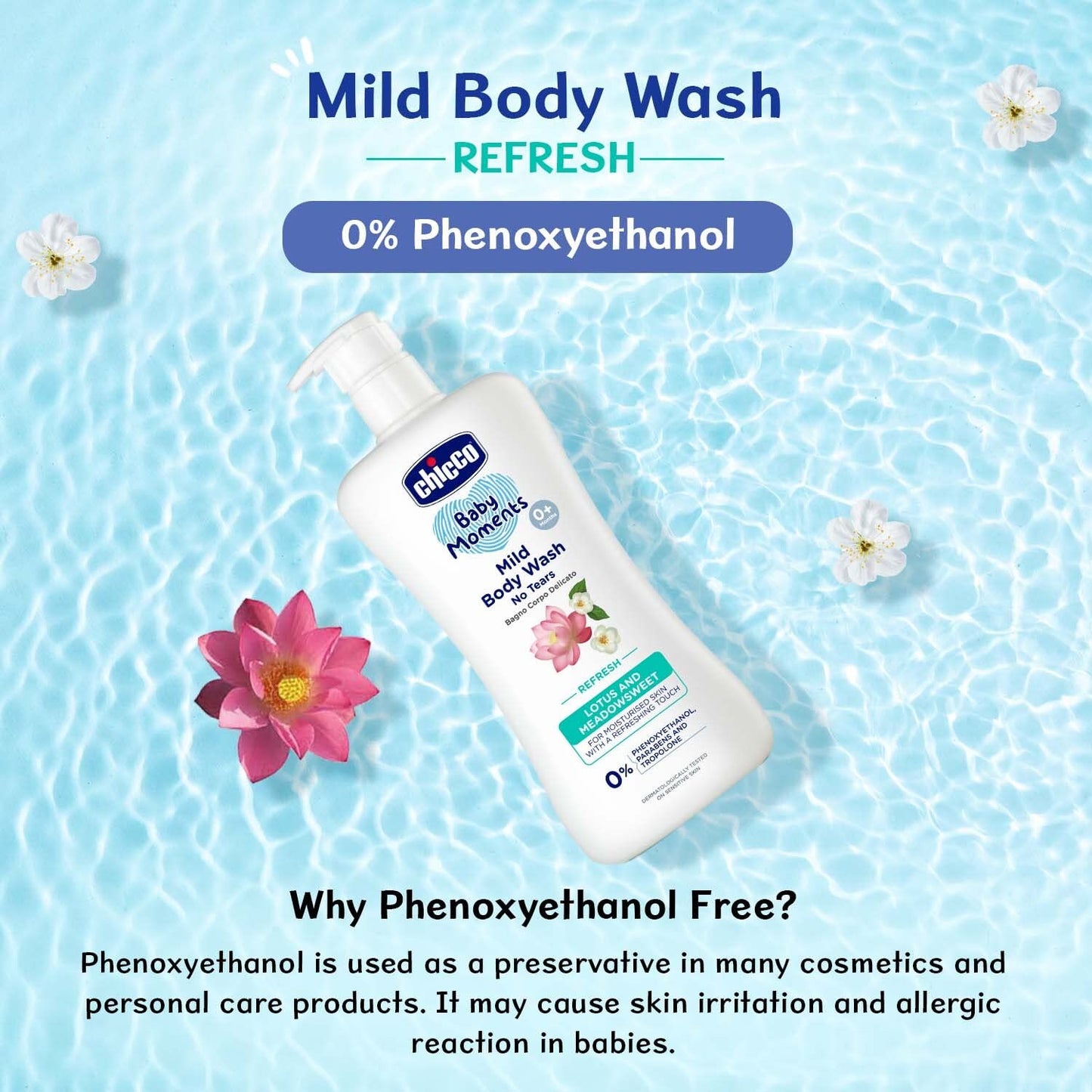 Chicco Baby Moments Mild Body Wash Refresh, New Advanced Formula With Natural Ingredients, No Tears & Soap-Free, Mild Formula For Babys Body Wash, No Phenoxyethanol And Parabens (500Ml)