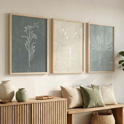 Home Decor Floral Painting Decorative Line Wall Art poster With Frame For Living Room Bed Room Hotel Wall Decor Digital Reprint Set of 3 (13x17 inch)