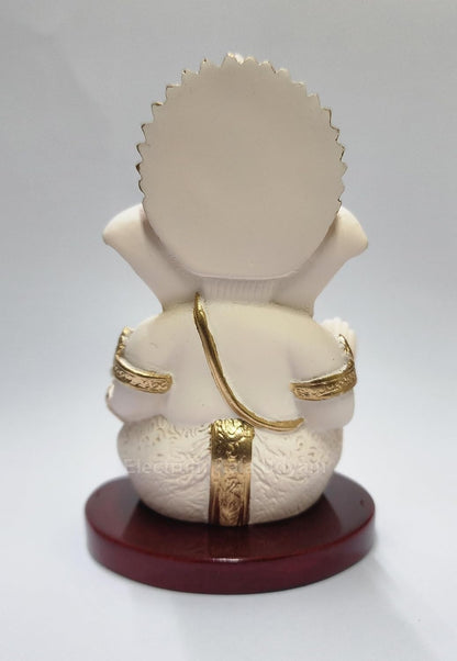 Resin Ganesha/Ganpati with Base - Perfect for Car Dashboard, Office Desk, Shelves, and Home Decor - Ideal Housewarming Gift! (Mukutpeachivorymdf 3.5)