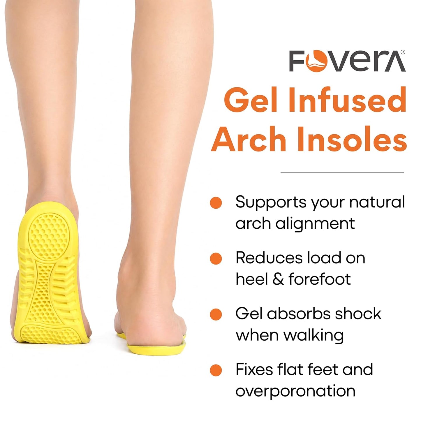FOVERA Arch Support Gel Insoles for Men & Women – Premium Soft Shoe Insoles with Massaging Gel Technology, Micro-Shock Absorption, Breathable Fabric Top, for Walking, Running & Daily Wear
