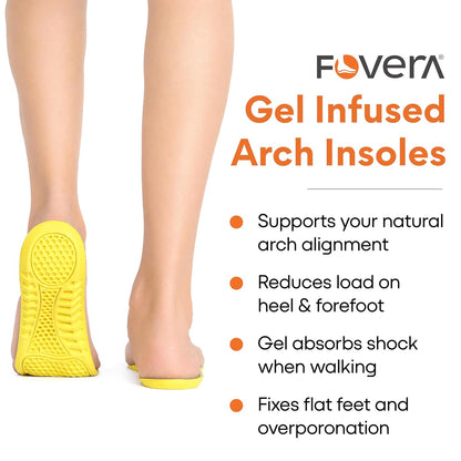 FOVERA Arch Support Gel Insoles for Men & Women – Premium Soft Shoe Insoles with Massaging Gel Technology, Micro-Shock Absorption, Breathable Fabric Top, for Walking, Running & Daily Wear