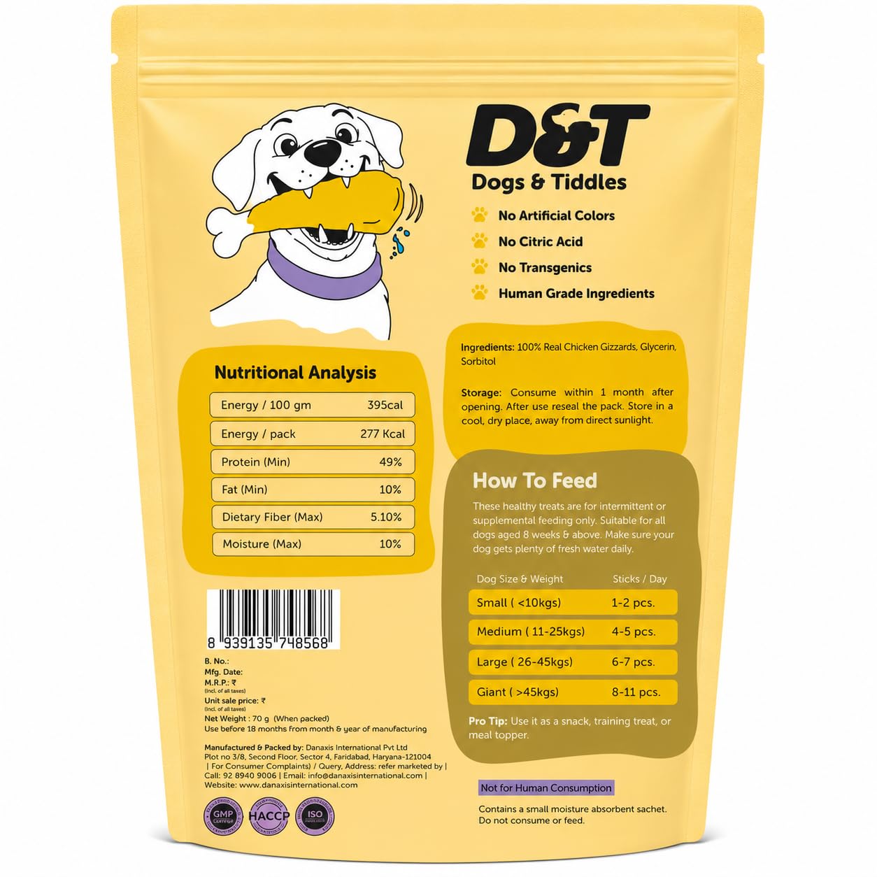 Dogs & Tiddles Chicken Gizzard Jerky Dog Treats for Puppies & Adult Dogs, 70g | Soft & Chewy High-Protein Dog Snacks | Grain-Free Training Treats | Supports Energy| Easily Digestible and Healthy