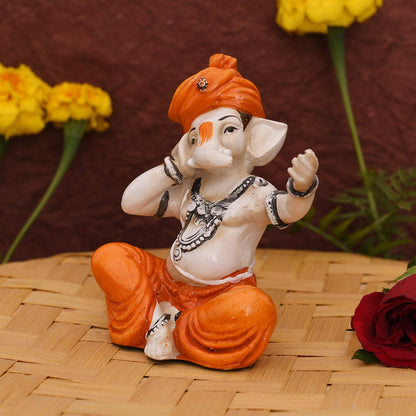 Polyresin Lord Musical Ganesh Statue, 5 x 3 x 2 Inches, Multicolor