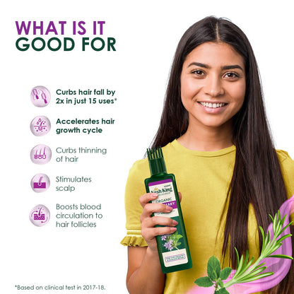 Kesh King Organic Rosemary Oil with Tulsi, ayurvedic hair oil for hair fall and regrowth with hair oil applicator, for men and women, 200ml