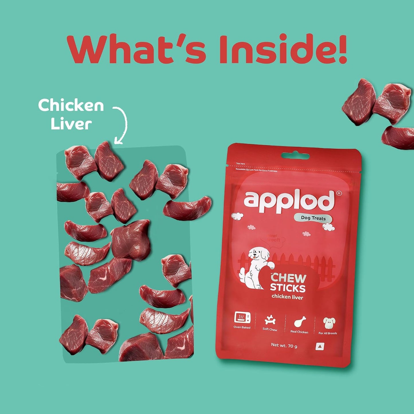 Applod Chicken Liver Chew Sticks for Puppies & Adult Dogs | Soft & Chewy Training Treats for All Breeds | Healthy Easy-to-Chew Dog Snacks | 70g