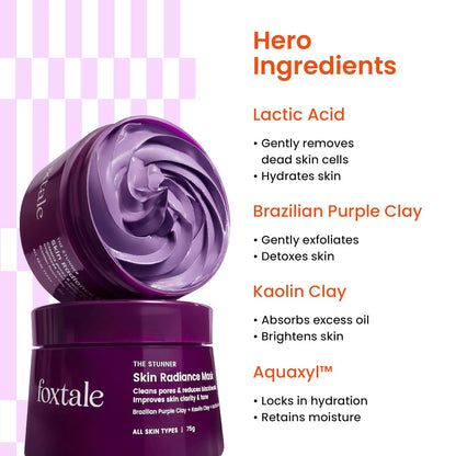 Foxtale De-Tan Face Mask for Glowing Skin| Clay Mask with Lactic Acid for Tan Removal, Reduction in Blackheads, Instant Brightening| New-Age Ubtan Face Pack for All Skin Types | Men & Women- 75g