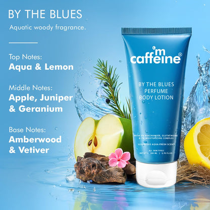 mCaffeine By The Blues Perfume Body Lotion 200ml | 5% Niacinamide & Glutathione for Brightening & Detan | Aquatic-Woody Fragrance | 72H Moisturization| Daily Use Summer Cream Bodylotion for Men & Women