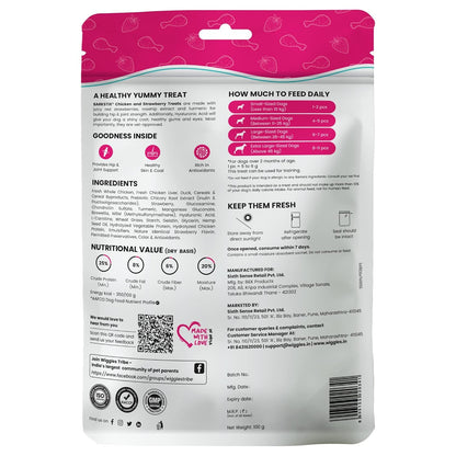 Wiggles Barkstix Dog Treats (Chicken & Strawberry, 100G) | Fresh Chicken Soft Chew Sticks for Training Adult Puppies | Provides Hip and Joint Support with Rosehip Extract and Turmeric | For All Breeds