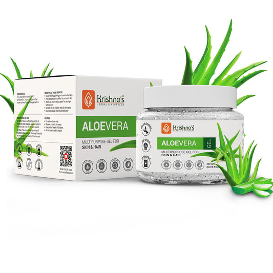 KRISHNA'S HERBAL & AYURVEDA Aloe Vera Gel - 250 G, Pure White Non-Sticky Transparent 3 In 1 Aloe Fresh Soothing Gel For Skin, Body & Hair, Vitamin E Natural Emollients, Dark Spots And Acne