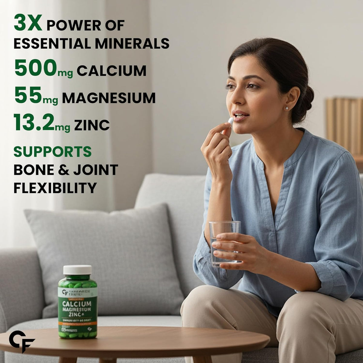 Carbamide Forte Calcium And Vitamin D3 Tablets | Calcium Tablet | Calcium Magnesium Zinc Supplement With Vitamin D3 + K2 MK7 To Support Bones health, Joints & Immunity - Veg 60 Tablets