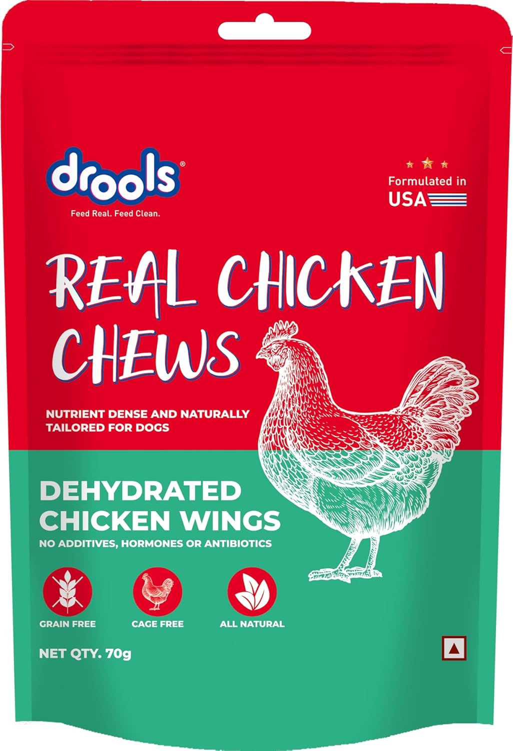 Drools Puppy & Adult Dog Treats Dehydrated Chews Wings, 70g| Real Chicken Flavour | Vital Nutrients | Digestive Health | Protein-Packed | Tasty & Nutritious