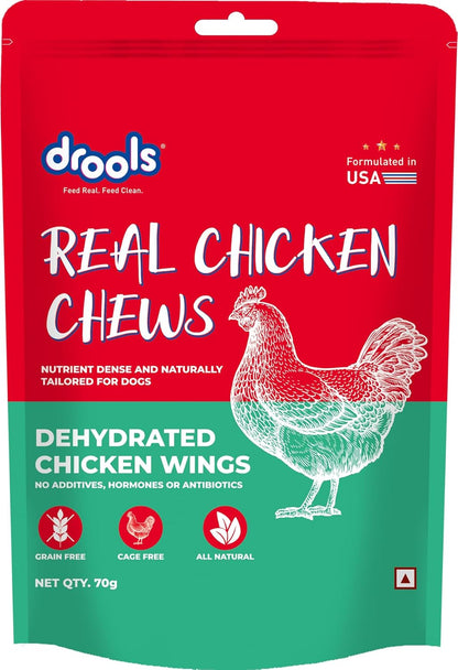 Drools Puppy & Adult Dog Treats Dehydrated Chews Wings, 70g| Real Chicken Flavour | Vital Nutrients | Digestive Health | Protein-Packed | Tasty & Nutritious
