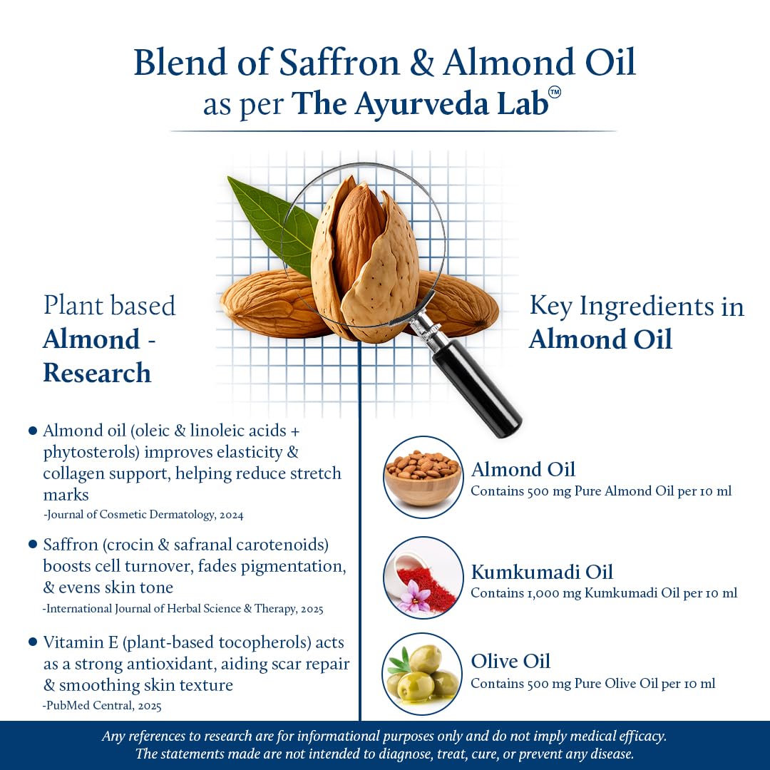 Blue Nectar Saffron & Almond Oil for Stretch Marks for Pregnant Women | Visibly Reduces Marks, Hydrates Skin & Improves Elasticity | 100% Natural & Safe (12 Herbs, 100ml)