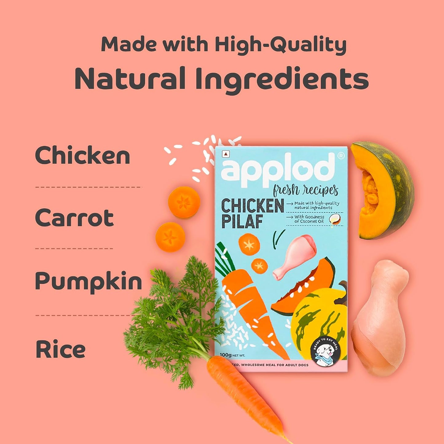 applod Chicken Pilaf Fresh Dog Food for Adult Dogs | High-Protein Chicken Meal for Muscle Strength & Easy Digestion | Complete & Balanced Fresh Nutrition | 300g