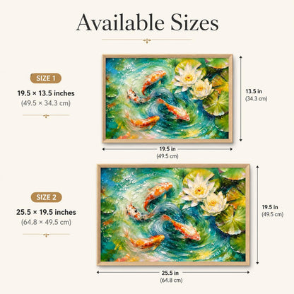 Koi Fish Lotus Pond Vastu Wall Painting for Living Room Bedroom Hall Office Decor, Water Lily Nature Artwork, Premium Wooden Synthetic Frame (13.5 x 19.5 Inch) NM01-V-178