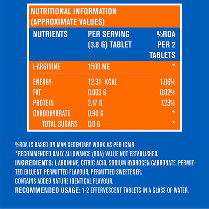 FAST&UP L-Arginine Essentials 1500 mg, Effervescent L-Arginine Supplement, Refreshing Orange Flavour, Boosts Stamina and Nitric Oxide (NO), Delays Onset of Fatigue – Pack of 20 Effervescent Tablets