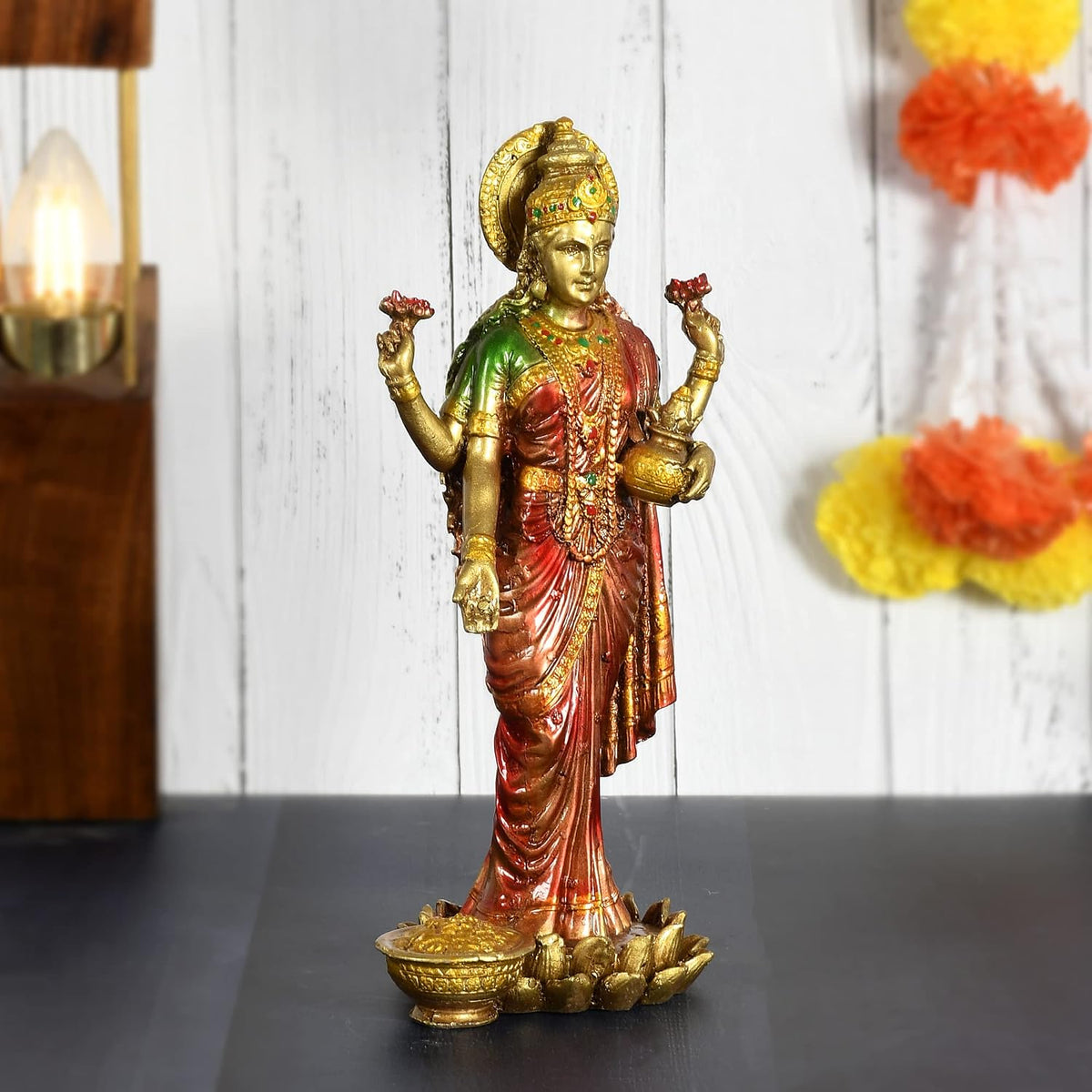 Lakshmi Devi Idol Statue for Home Puja Goddess Laxmi Idols Showpiece for Temple Pooja Room Diwali Decoration Items Gifts for Family Friends Corporate Gifts (Standing Laxmi Idol)