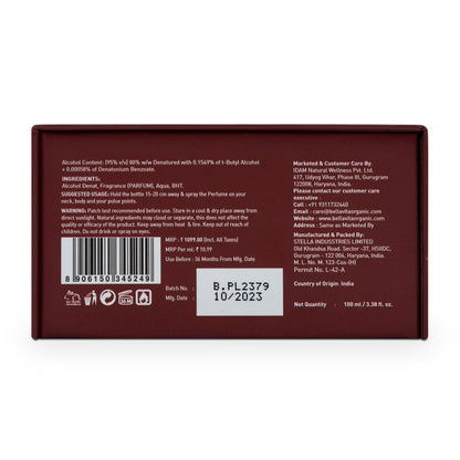 Back label of a perfume bottle with text and barcodes on a white background