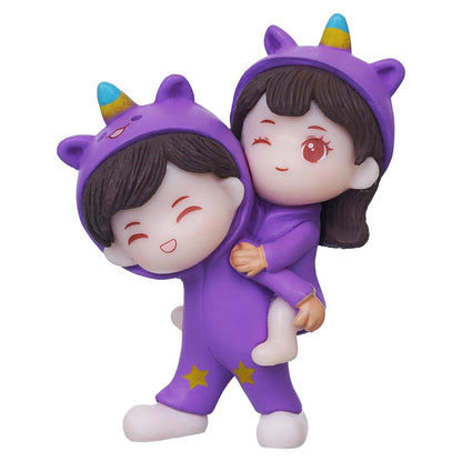 eCraftIndia Valentine Gift for Girlfriend Boyfriend Purple Resin Miniature Cute Couple Statue Girl on Boy's Shoulder Showpiece Valentine Gift for Husband Wife Her Him | Valentines Day Decoration Item