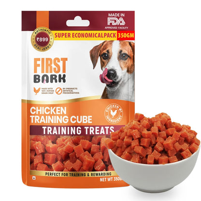 First Bark Dog Treats for Adult Dog & Puppy – Training Treats Bite-Sized Chicken Jerky for Dogs, Small Dogs & Shih Tzu | Puppy Treats & Dog Snacks –Chicken Training Cubes (350g) x1