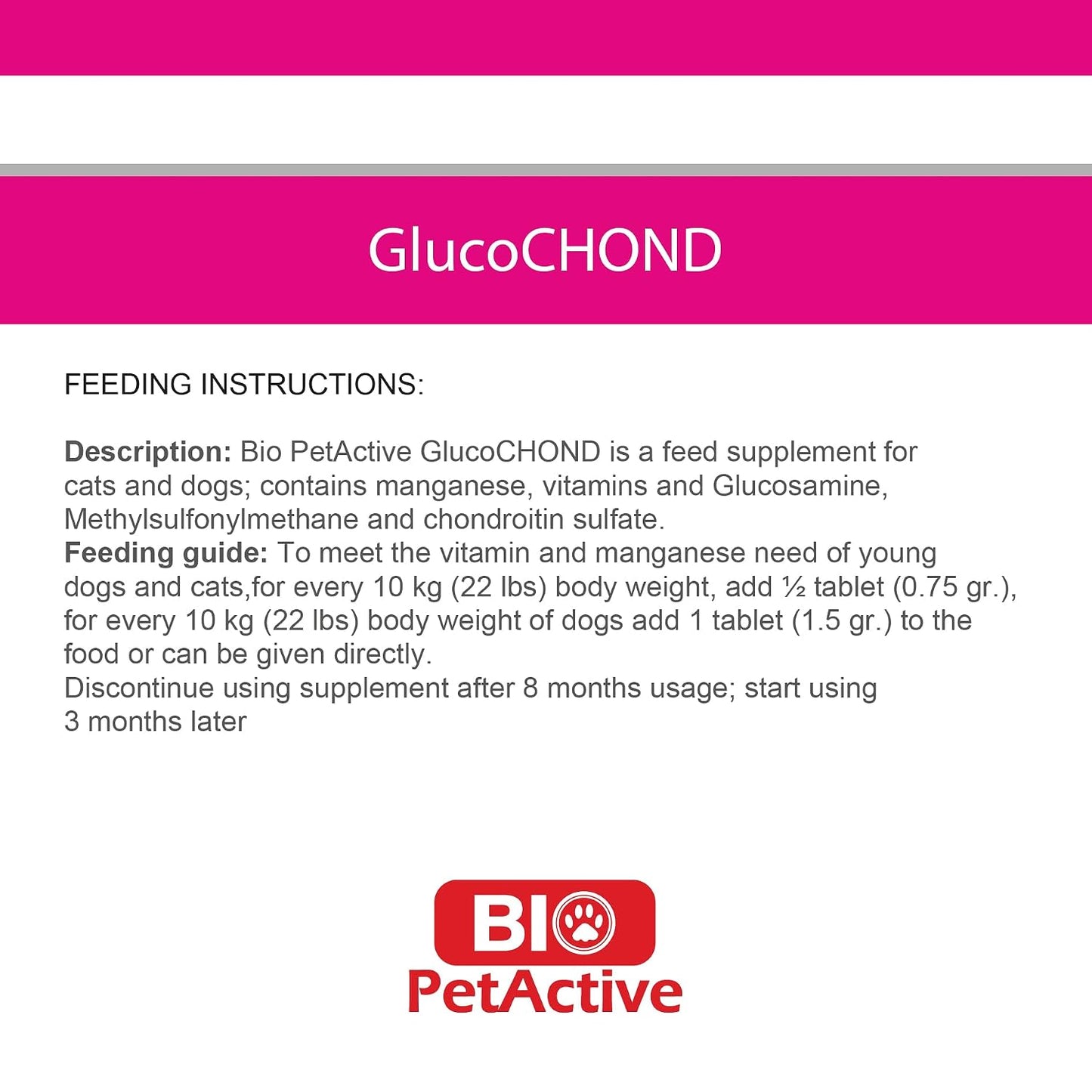 Bio PetActive GlucoChond Hip & Joint Support Chewable Tablets Suitable for Cats & Dogs,60 Chewable (30 Tablets)