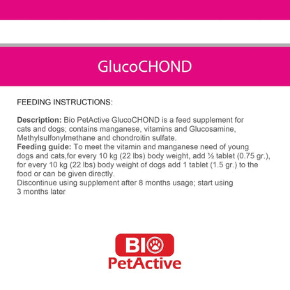 Bio PetActive GlucoChond Hip & Joint Support Chewable Tablets Suitable for Cats & Dogs,60 Chewable (30 Tablets)