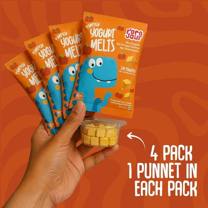 Rorosaur Baby Snacks - Melts with Yogurt and Fruit & Veggie for 8+ Months | 4 Packs of Pumpkin Melts | Finger Food for Toddlers | No Sugars, No Preservatives, No Binders | 4 Variants 5g each