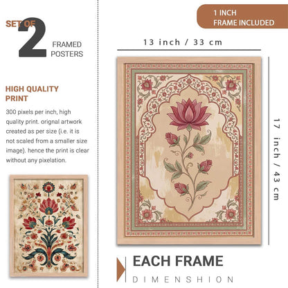 Wall Painting Indian Traditional Madhubani Home Decoration With Frame | For Living Room Bed Room Hotel Wall Decor | Digital Reprint Set of 2 (13X17 inch)