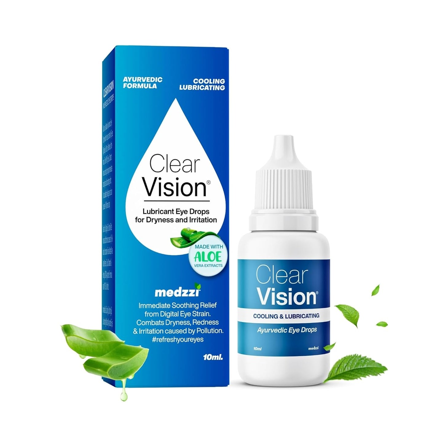 Medzzi Clear Vision Eye Drop | Ayurvedic Formula | Daily Use Eye drops with Aloe Vera, Rose Water, Honey, Neem & Tulsi | 10ml