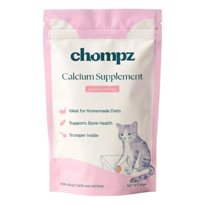 Chompz Eggshell Powder for Cats | Natural Calcium Supplement | 50gm Powder | Single Ingredient | Bone & Muscle Health | Mixes into Any Meal | Scooper Included | 50+ Servings | For Adult Cats & Kittens