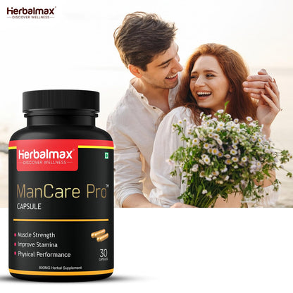 Herbalmax ManCare Pro Capsules – 800mg | With Safed Musli, Shilajit, Ashwagandha, Vaidarikandra & Kaunch Beej Extract | Supports Muscle Strength, Stamina & Physical Performance – 30 Capsules
