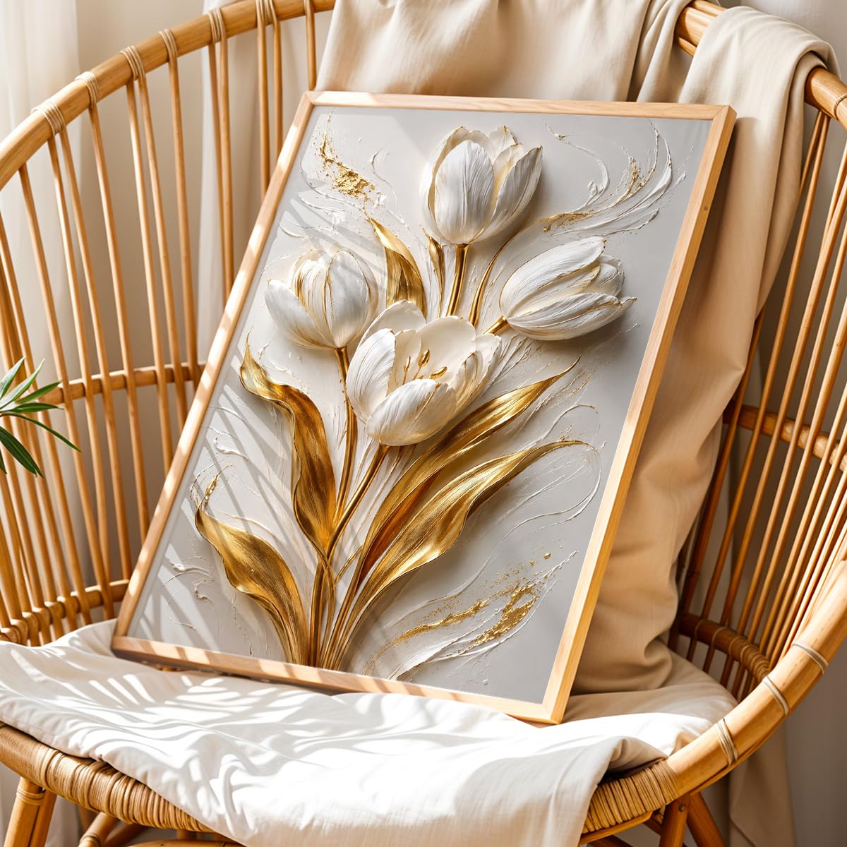 Floral Botanical Wall Painting with Frame | Premium Textured Flower & Leaf Artwork, Pastel Nature Wall Decor Framed for Living Room Bedroom Office and Home Decoration (Art-9,13x19inch)