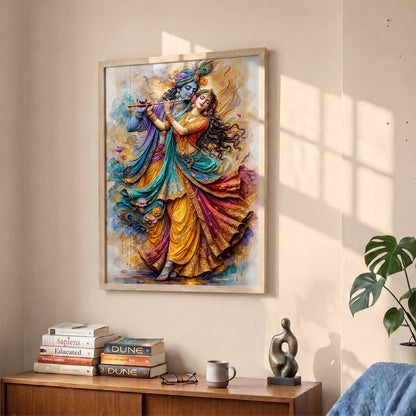 Hindu God Wall Art, 3D Textured Framed Print, Religious Spiritual Painting for Pooja Room, Living Room, Temple, Home Decor – Multiple Deity Designs (design 3, 13X19, Brown)
