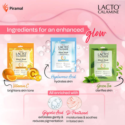 Lacto Calamine Vitamin C Face Sheet Mask |Instant Hydration |Glycolic Acid & D-Panthenol|30 g