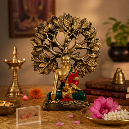 eCraftIndia Buddha Idol for Home Decor Living Room | Gautam Buddha Statue Under the Bodhi-Tree | Showpiece Gift for Housewarming Birthday