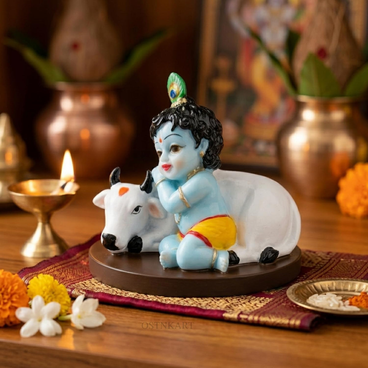 Krishna Idol for Car Dashboard, 3.5 Inch Multicolour Resin Statue | Lord Krishna Showpiece for Home, Office & Pooja Room | Decorative Gift Item | Size 9 x 7 x 8 cm