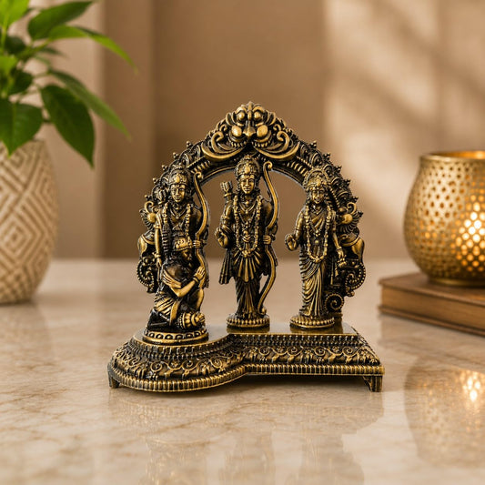 Ram Darbar Idol with Hanuman Statue for Home Temple, Pooja Room | Decorative Hindu God Murti | Antique Finish Religious Showpiece (10 x 5 x 10 cm, 300g)