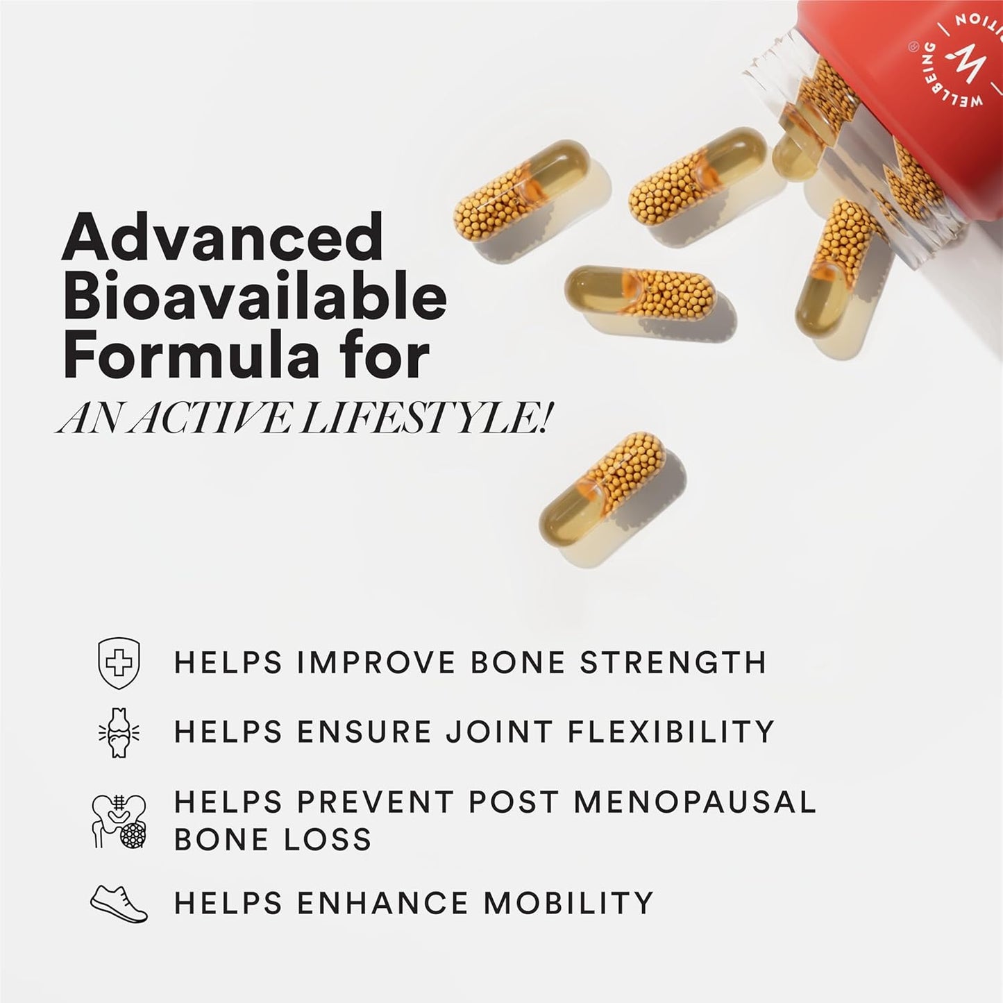 Wellbeing Nutrition Slow Bone Support Capsule for Men and Women | Bone and Joint Vitamin Supplements | Glucosamine, Chondroitin, MSM, Calcium | For joint mobility and bone strength (60 Capsules)