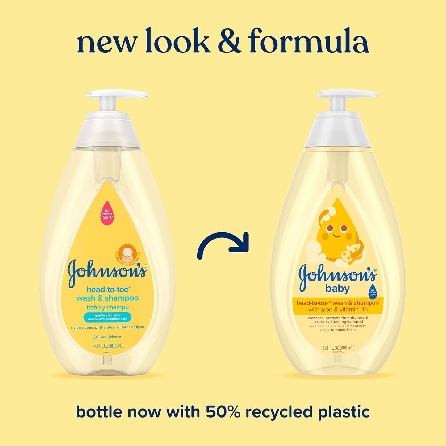 Johnson's Head-to-Toe Gentle Tear-Free Baby & Newborn Wash & Shampoo, Sulfate-, Paraben- Phthalate- & Dye-Free, Hypoallergenic Wash for Sensitive Skin & Hair, 27.1 fl. Oz