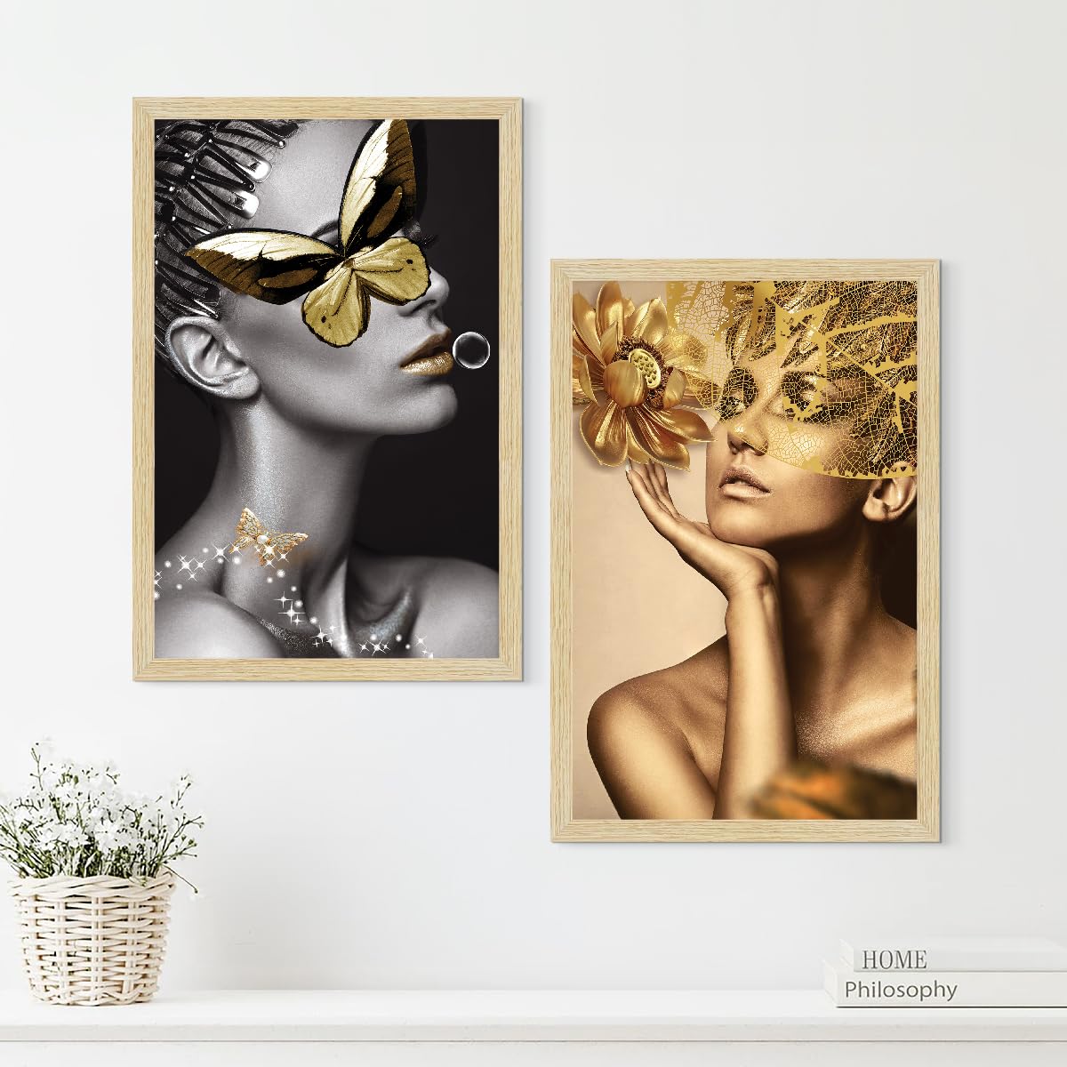 Women Aesthetic Wall Decor Paintings with Frame for Home Decoration, Painting for Living Room Bedroom Office, Wall Decor For Living Room, Set Of 2